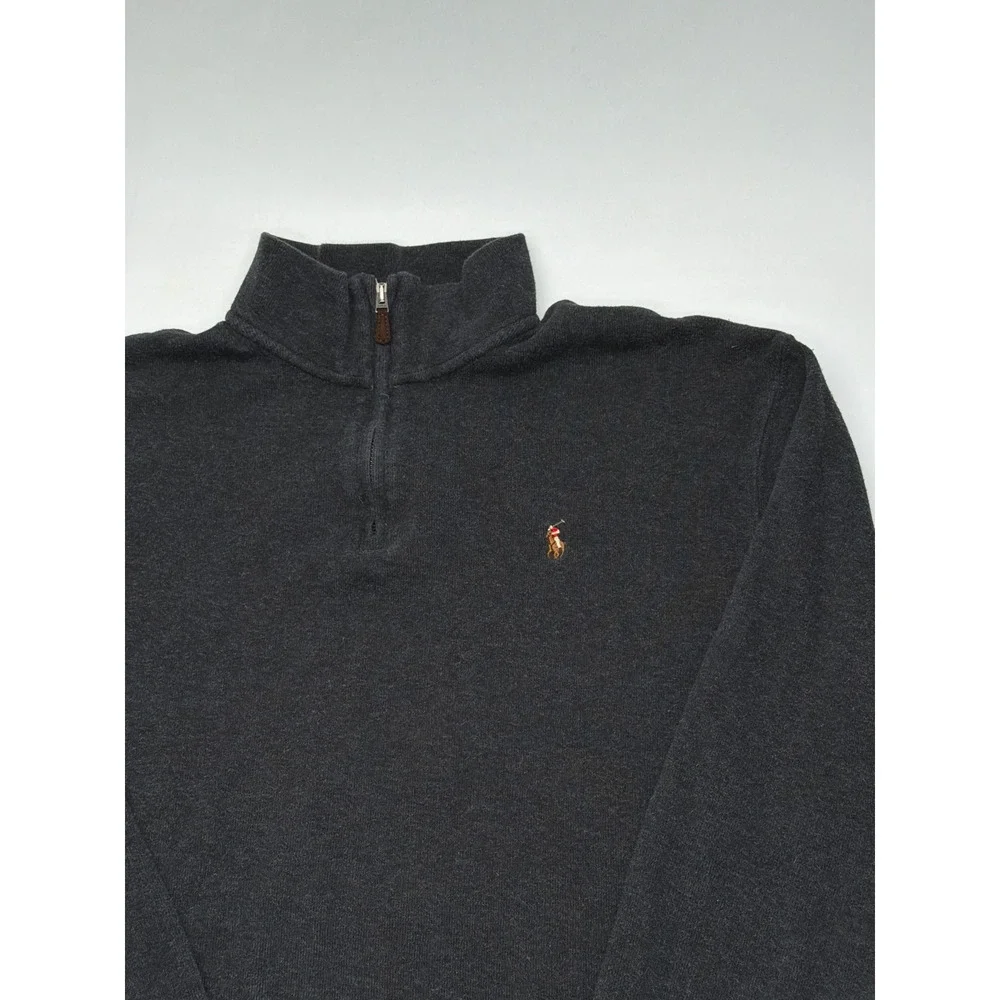 Polo Ralph Lauren Mens XL‎ Estate Rib Quarter Zip Pullover Charcoal Gray Cotton